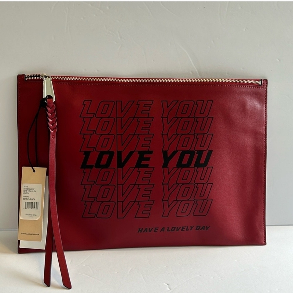 Rebecca Minkoff Red Clutch with Silver Zipper and Braided Pull